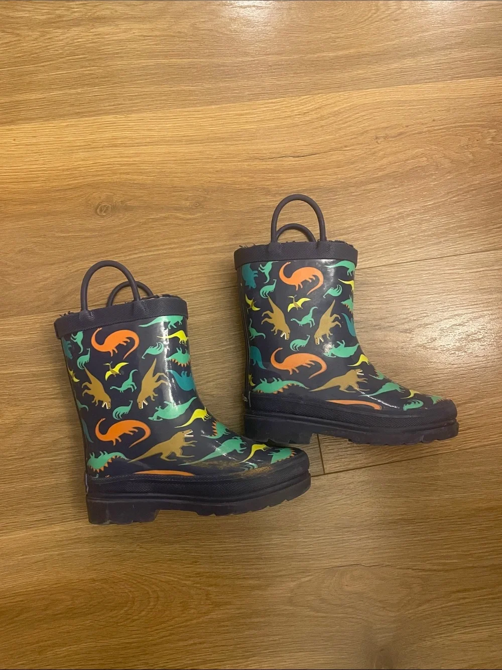 Kids' Navy Dinosaur Rain & Snow Boots with Fleece Lining